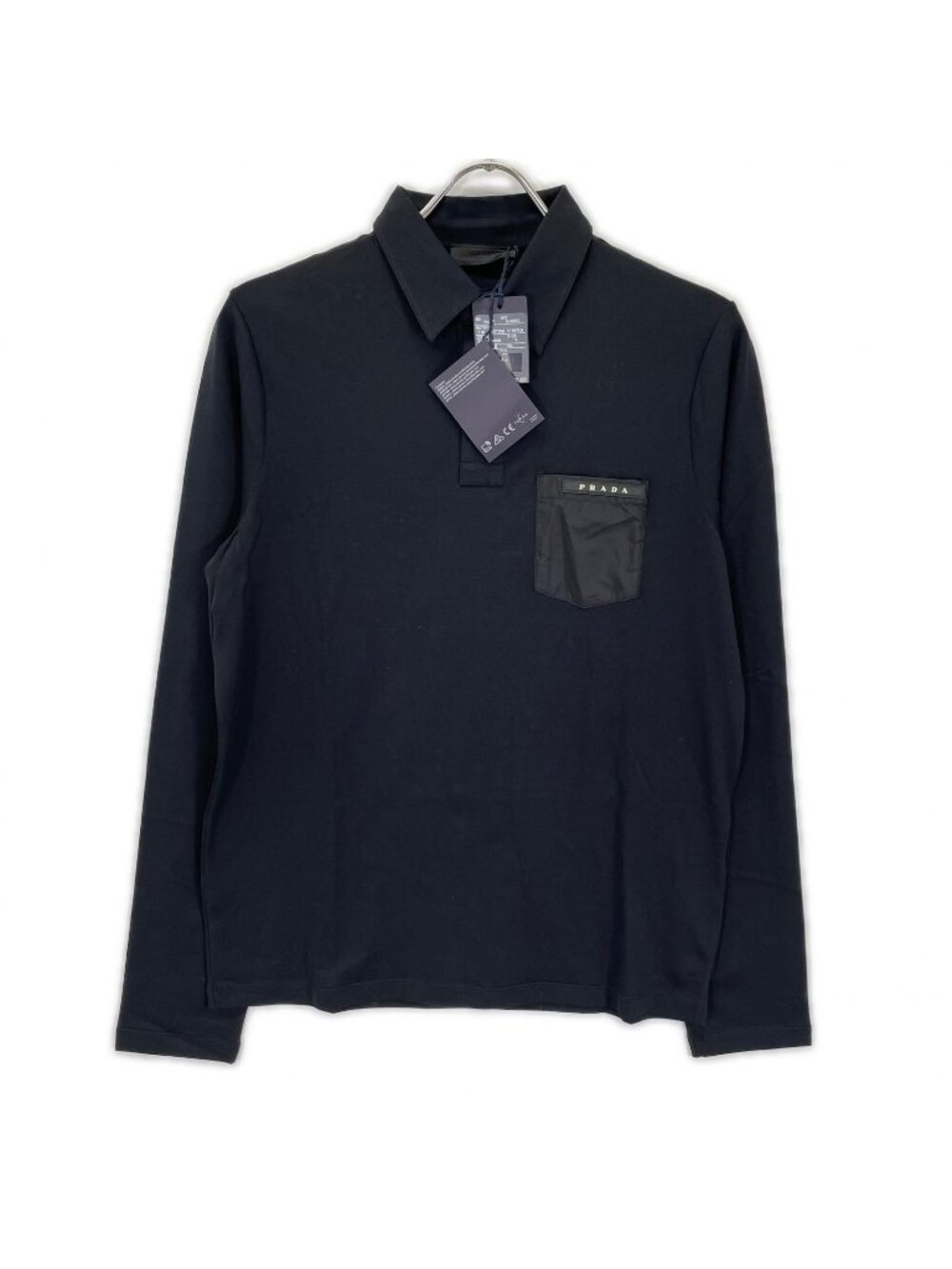 Prada Black Rubber Logo Hybrid Long Sleeve Polo
